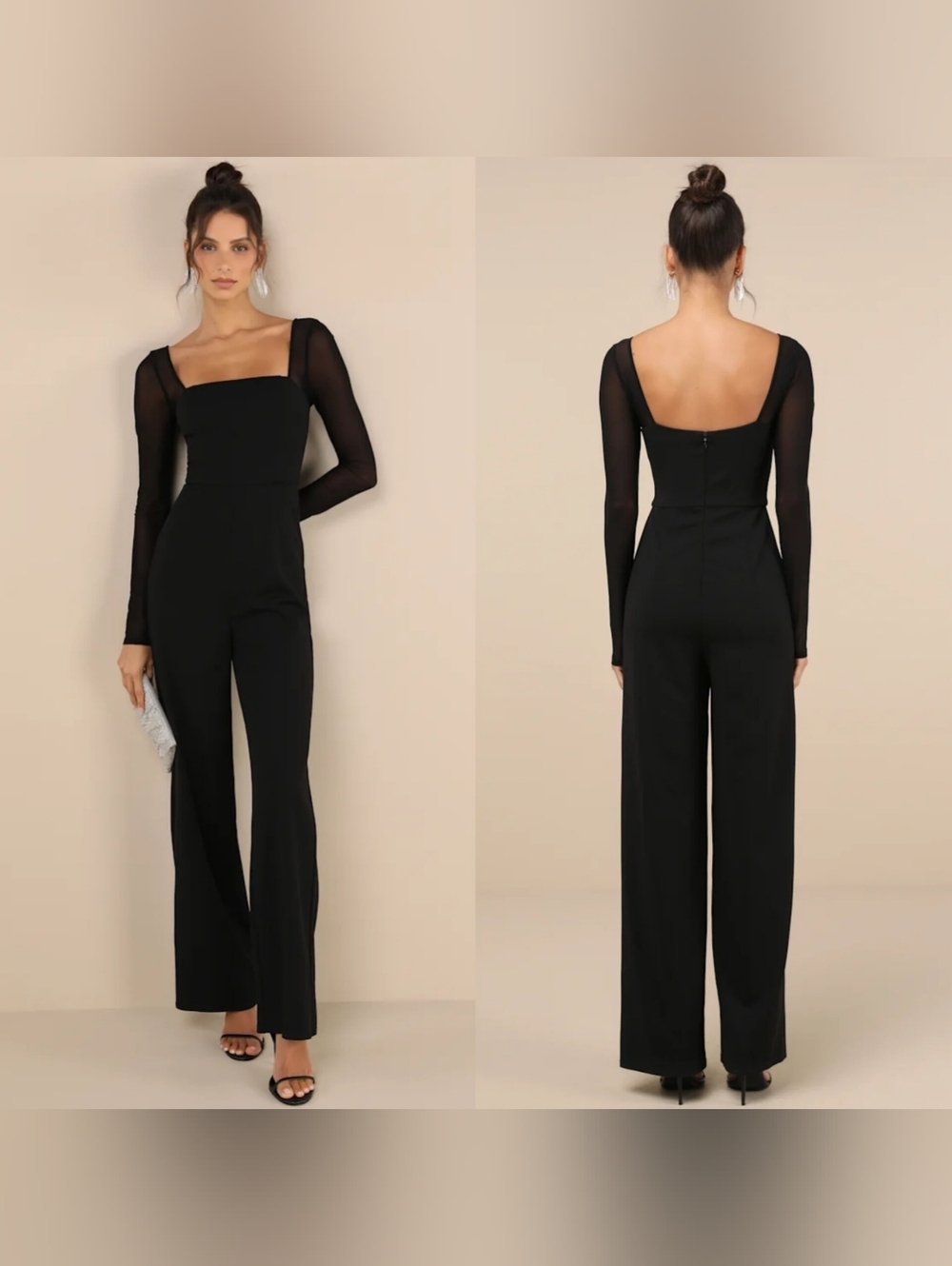 Lulus Lovingly Yours Black Mesh Long Sleeve Jumpsuit S Wedding Party Formal